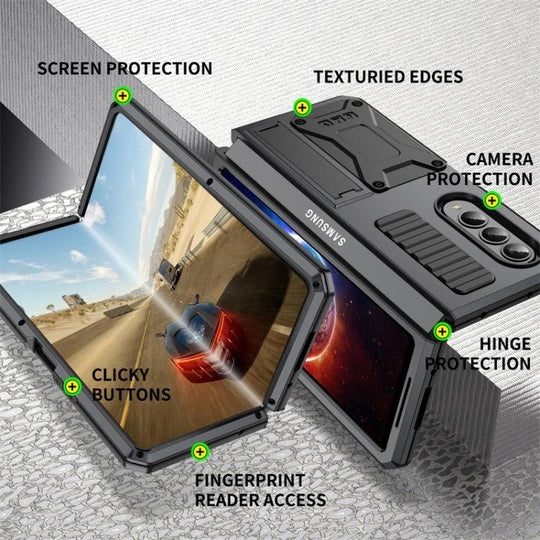 For Samsung Galaxy Z Fold4 Metal Shock-proof Phone Case With Holder(Black) - Mobile Gadget HQ