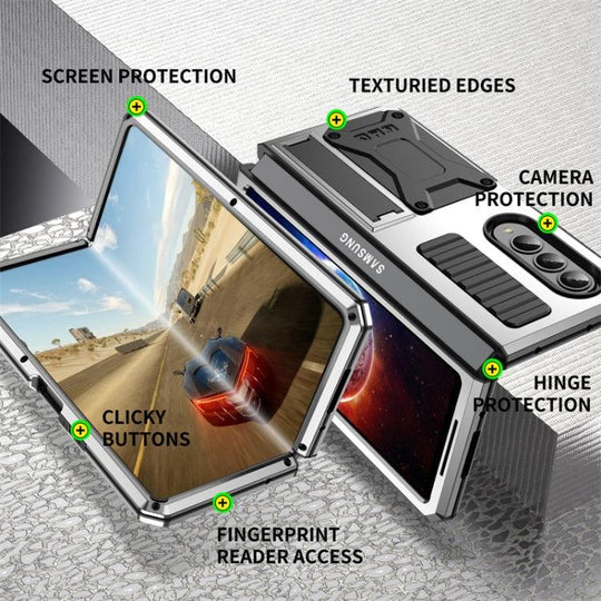 For Samsung Galaxy Z Fold4 Metal Shock-proof Phone Case With Holder(Silver) - Mobile Gadget HQ