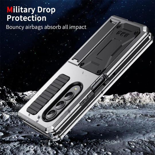 For Samsung Galaxy Z Fold4 Metal Shock-proof Phone Case With Holder(Silver) - Mobile Gadget HQ