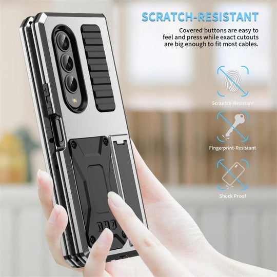 For Samsung Galaxy Z Fold4 Metal Shock-proof Phone Case With Holder(Silver) - Mobile Gadget HQ