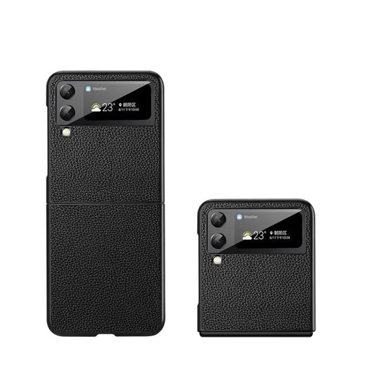 For Samsung Galaxy Z Flip4 Litchi Texture Genuine Leather Phone Case(Black) - Mobile Gadget HQ
