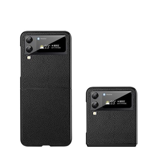 For Samsung Galaxy Z Flip4 Litchi Texture Genuine Leather Phone Case(Black) - Mobile Gadget HQ