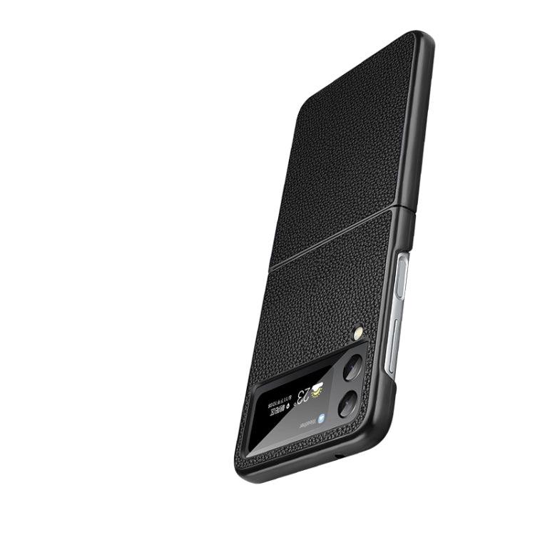 For Samsung Galaxy Z Flip4 Litchi Texture Genuine Leather Phone Case(Black) - Mobile Gadget HQ