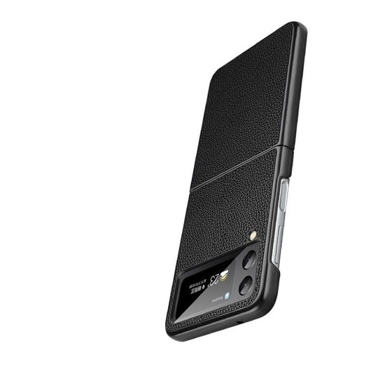 For Samsung Galaxy Z Flip4 Litchi Texture Genuine Leather Phone Case(Black) - Mobile Gadget HQ