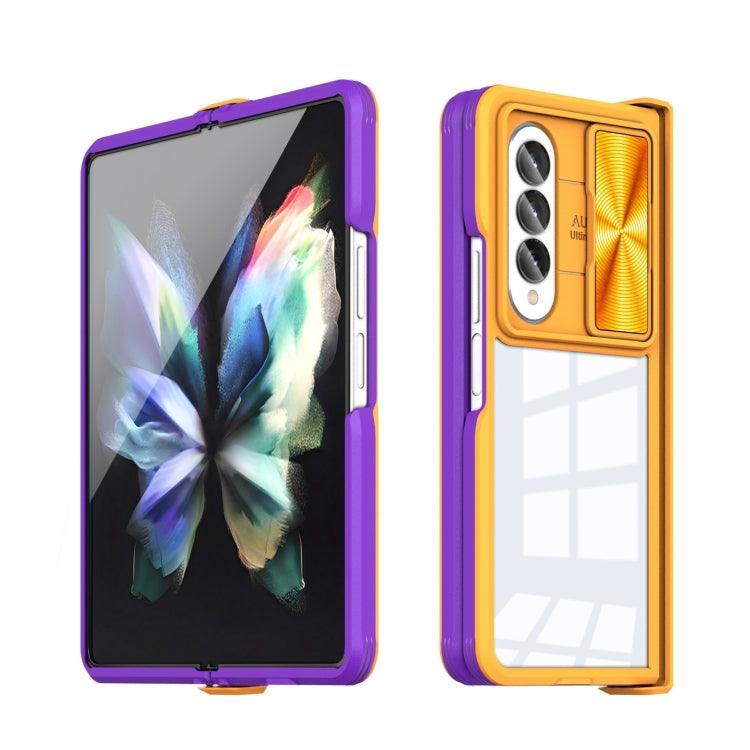 For Samsung Galaxy Z Fold4 360 Full Body Sliding Camshield Phone Case(Yelllow Purple) - Mobile Gadget HQ