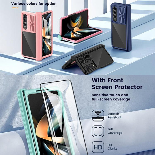 For Samsung Galaxy Z Fold4 360 Full Body Sliding Camshield Phone Case(Blue) - Mobile Gadget HQ