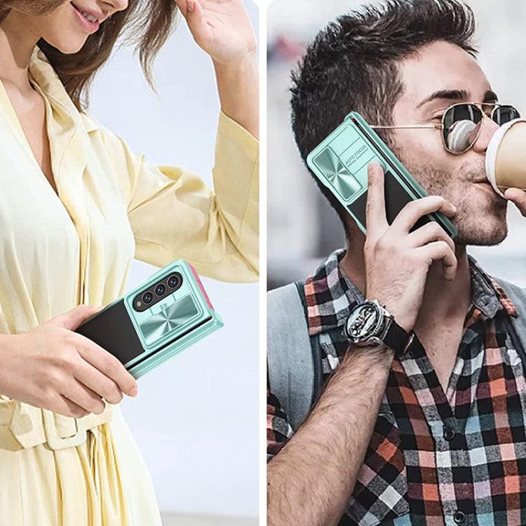 For Samsung Galaxy Z Fold4 360 Full Body Sliding Camshield Phone Case(Yelllow Purple) - Mobile Gadget HQ