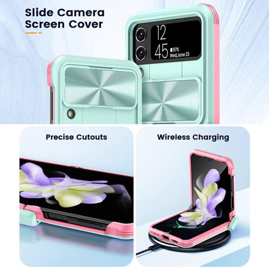 For Samsung Galaxy Z Flip4 360 Full Body Sliding Camshield Phone Case(Yelllow Purple) - Mobile Gadget HQ