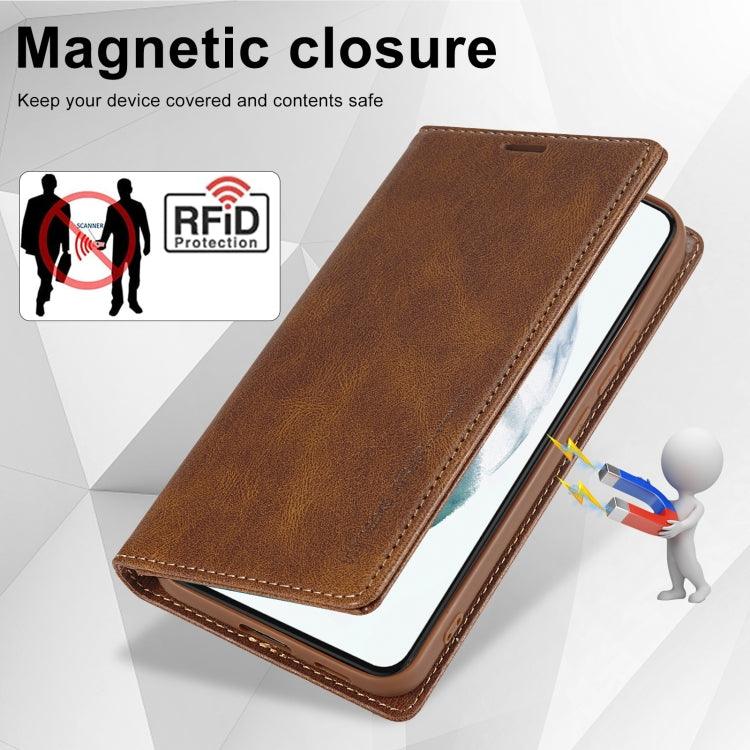 For Samsung Galaxy S21 5G LC.IMEEKE RFID Anti-theft Leather Phone Case(Brown) - Mobile Gadget HQ
