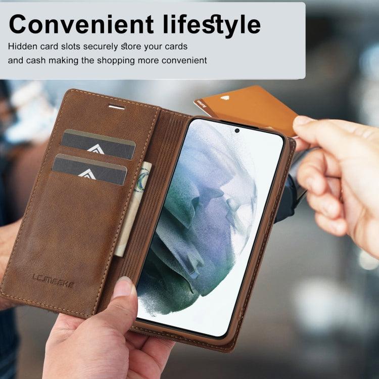 For Samsung Galaxy S21 5G LC.IMEEKE RFID Anti-theft Leather Phone Case(Brown) - Mobile Gadget HQ
