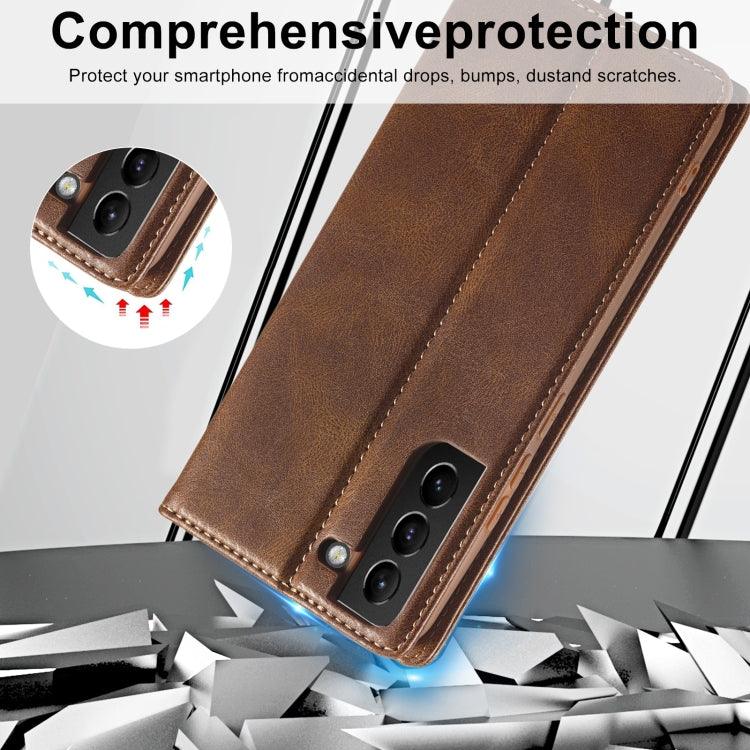 For Samsung Galaxy S21 5G LC.IMEEKE RFID Anti-theft Leather Phone Case(Brown) - Mobile Gadget HQ