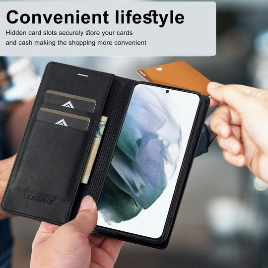 For Samsung Galaxy S21 5G LC.IMEEKE RFID Anti-theft Leather Phone Case(Black) - Mobile Gadget HQ