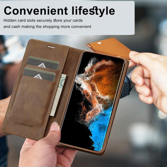 For Samsung Galaxy S23 5G LC.IMEEKE RFID Anti-theft Leather Phone Case(Brown) - Mobile Gadget HQ