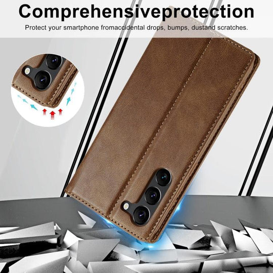 For Samsung Galaxy S23 5G LC.IMEEKE RFID Anti-theft Leather Phone Case(Brown) - Mobile Gadget HQ
