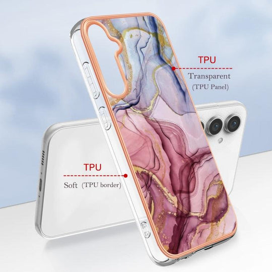 For Samsung Galaxy S23 FE 5G Electroplating Marble Dual-side IMD Phone Case(Rose Red 014) - Mobile Gadget HQ