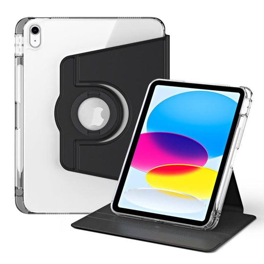 For iPad 2025 / 2022 360 Rotation Detachable Clear Acrylic Leather Tablet Case(Black) - Mobile Gadget HQ