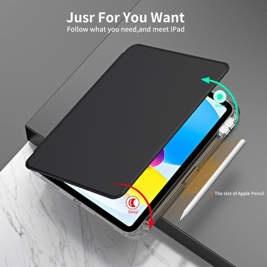 For iPad 2025 / 2022 360 Rotation Detachable Clear Acrylic Leather Tablet Case(Black) - Mobile Gadget HQ