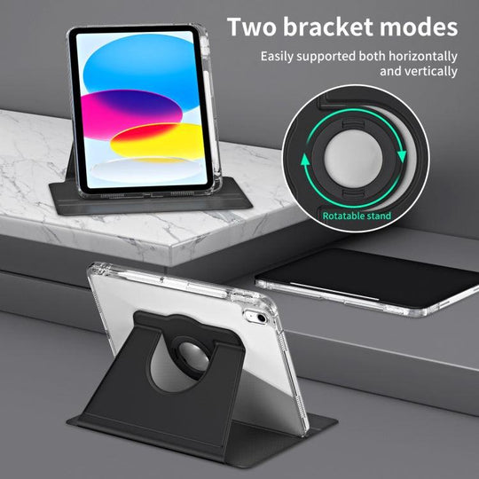 For iPad 2025 / 2022 360 Rotation Detachable Clear Acrylic Leather Tablet Case(Black) - Mobile Gadget HQ