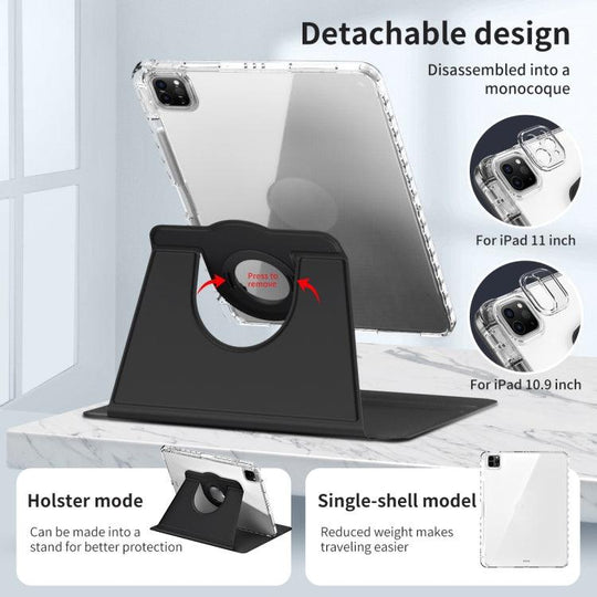 iPad Pro 360 Rotation Detachable Clear Acrylic Leather Tablet Case(Black) - Mobile Gadget HQ