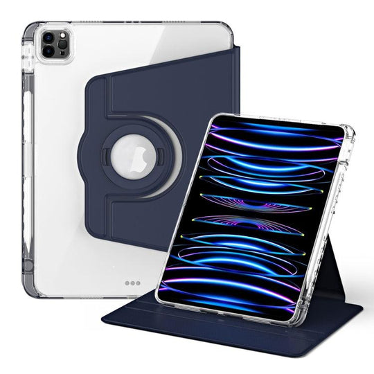 iPad Pro 360 Rotation Detachable Clear Acrylic Leather Tablet Case(Dark Blue) - Mobile Gadget HQ