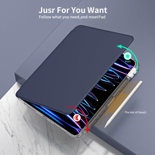 iPad Pro 360 Rotation Detachable Clear Acrylic Leather Tablet Case(Dark Blue) - Mobile Gadget HQ