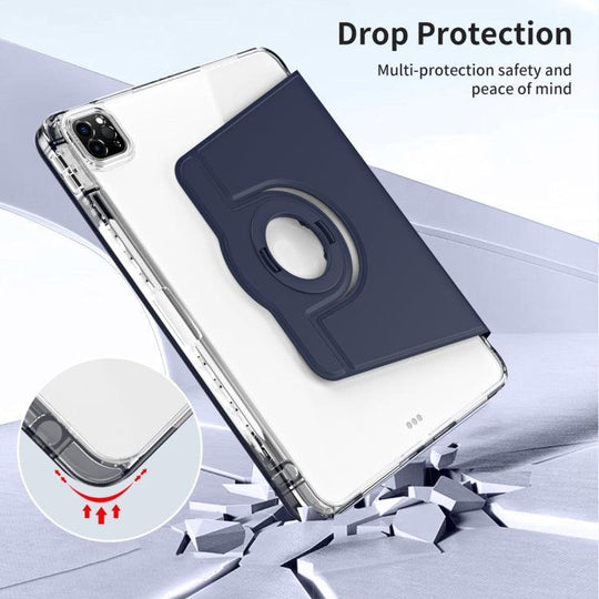 iPad Pro 360 Rotation Detachable Clear Acrylic Leather Tablet Case(Dark Blue) - Mobile Gadget HQ