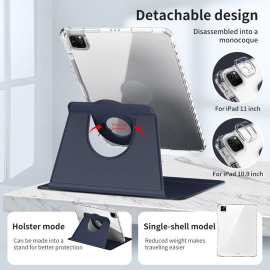 iPad Pro 360 Rotation Detachable Clear Acrylic Leather Tablet Case(Dark Blue) - Mobile Gadget HQ
