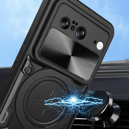 Google Pixel 8 5G CD Texture Sliding Camshield Magnetic Holder Phone Case(Black) - Mobile Gadget HQ