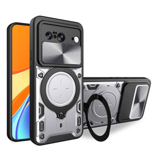 Google Pixel 8 5G CD Texture Sliding Camshield Magnetic Holder Phone Case(Silver) - Mobile Gadget HQ