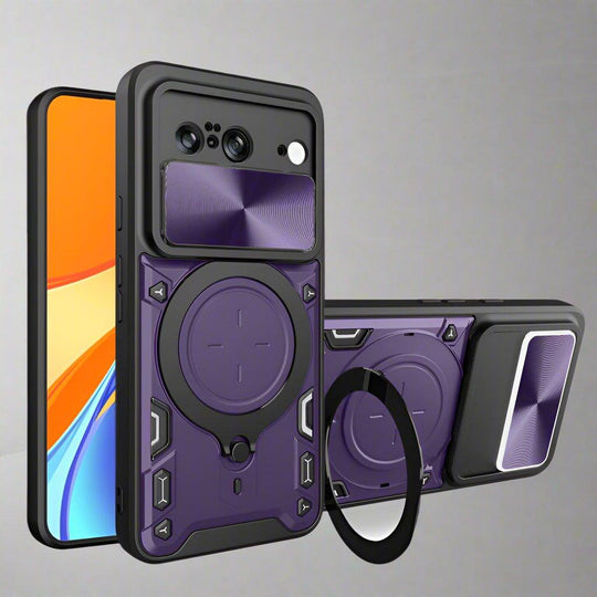 Google Pixel 8 5G CD Texture Sliding Camshield Magnetic Holder Phone Case(Purple) - Mobile Gadget HQ
