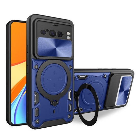 Google Pixel 8 Pro 5G CD Texture Sliding Camshield Magnetic Holder Phone Case(Blue) - Mobile Gadget HQ
