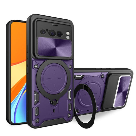 Google Pixel 8 Pro 5G CD Texture Sliding Camshield Magnetic Holder Phone Case(Purple) - Mobile Gadget HQ