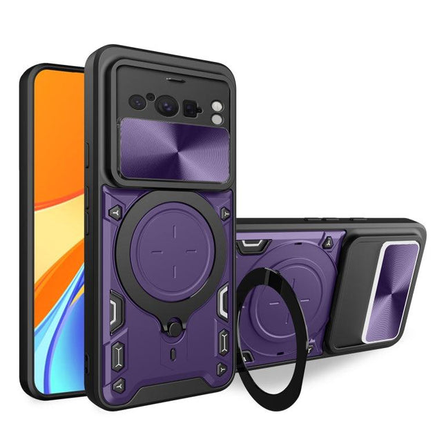 Google Pixel 8 Pro 5G CD Texture Sliding Camshield Magnetic Holder Phone Case(Purple) - Mobile Gadget HQ