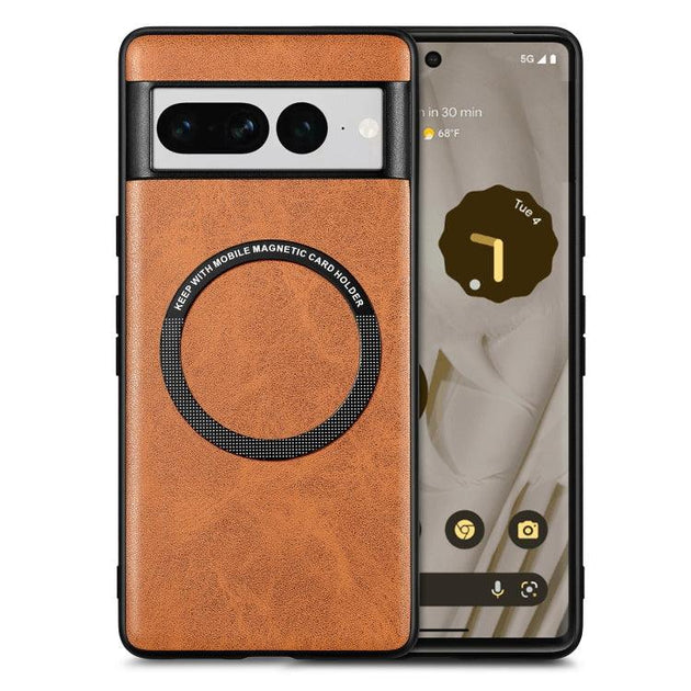 For Google Pixel 7 Pro Solid Color Magsafe Leather Phone Case(Brown) - Mobile Gadget HQ