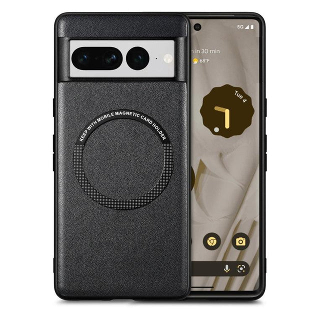 For Google Pixel 7 Pro Solid Color Magsafe Leather Phone Case(Black) - Mobile Gadget HQ