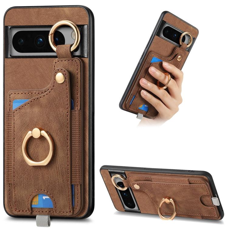 For Google Pixel 8 Pro Retro Skin-feel Ring Card Bag Phone Case with Hang Loop(Brown) - Mobile Gadget HQ