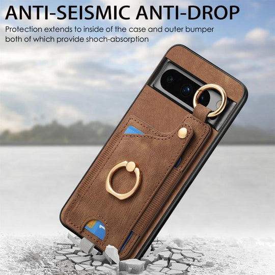 For Google Pixel 8 Pro Retro Skin-feel Ring Card Bag Phone Case with Hang Loop(Brown) - Mobile Gadget HQ