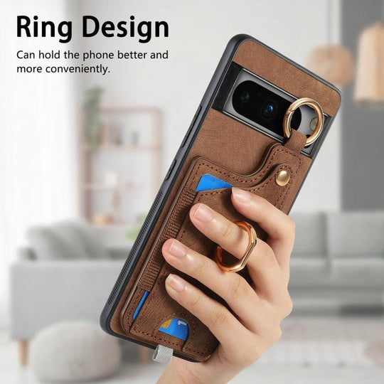 For Google Pixel 8 Pro Retro Skin-feel Ring Card Bag Phone Case with Hang Loop(Brown) - Mobile Gadget HQ