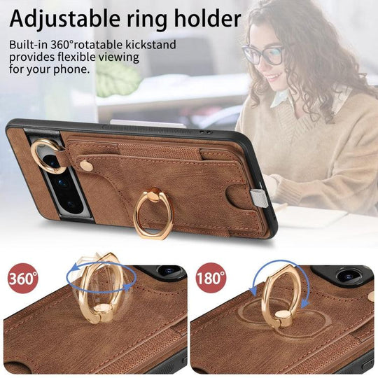 For Google Pixel 8 Pro Retro Skin-feel Ring Card Bag Phone Case with Hang Loop(Brown) - Mobile Gadget HQ