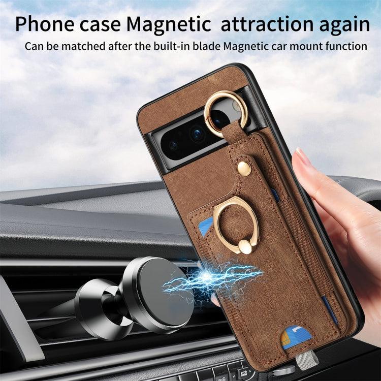 For Google Pixel 8 Pro Retro Skin-feel Ring Card Bag Phone Case with Hang Loop(Brown) - Mobile Gadget HQ