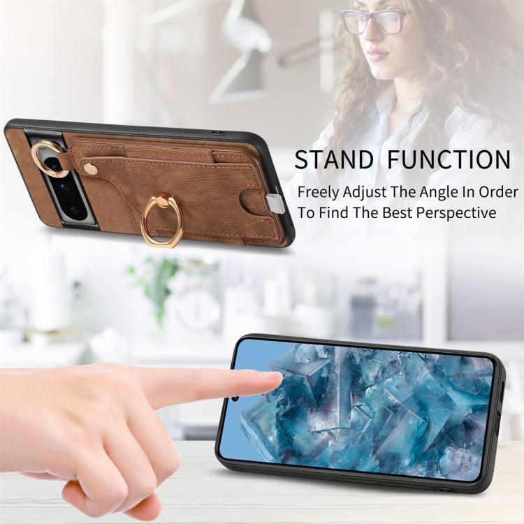 For Google Pixel 8 Pro Retro Skin-feel Ring Card Bag Phone Case with Hang Loop(Brown) - Mobile Gadget HQ