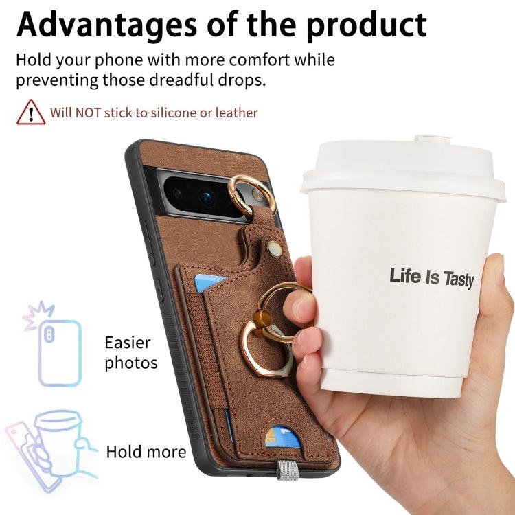 For Google Pixel 8 Pro Retro Skin-feel Ring Card Bag Phone Case with Hang Loop(Brown) - Mobile Gadget HQ