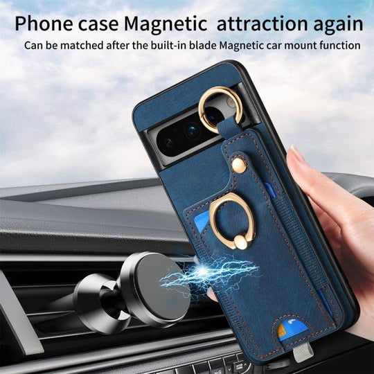 For Google Pixel 8 Pro Retro Skin-feel Ring Card Bag Phone Case with Hang Loop(Blue) - Mobile Gadget HQ