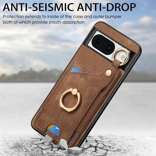 For Google Pixel 8 Retro Skin-feel Ring Card Bag Phone Case with Hang Loop(Brown) - Mobile Gadget HQ