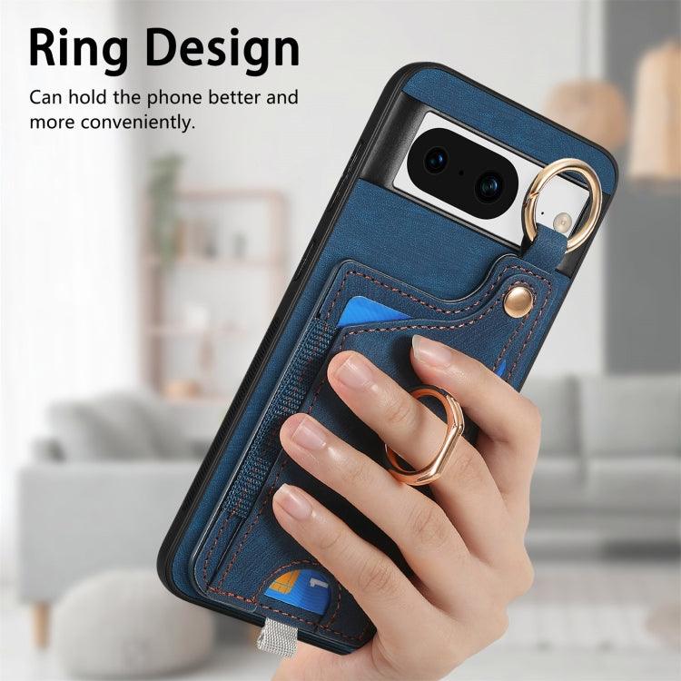 For Google Pixel 8 Retro Skin-feel Ring Card Bag Phone Case with Hang Loop(Blue) - Mobile Gadget HQ