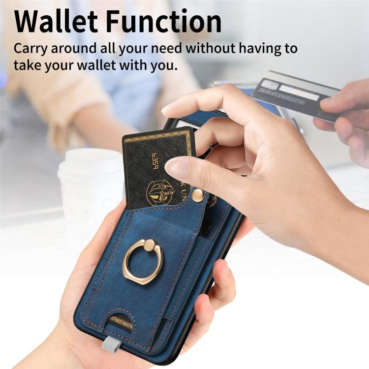 For Google Pixel 8 Retro Skin-feel Ring Card Bag Phone Case with Hang Loop(Blue) - Mobile Gadget HQ
