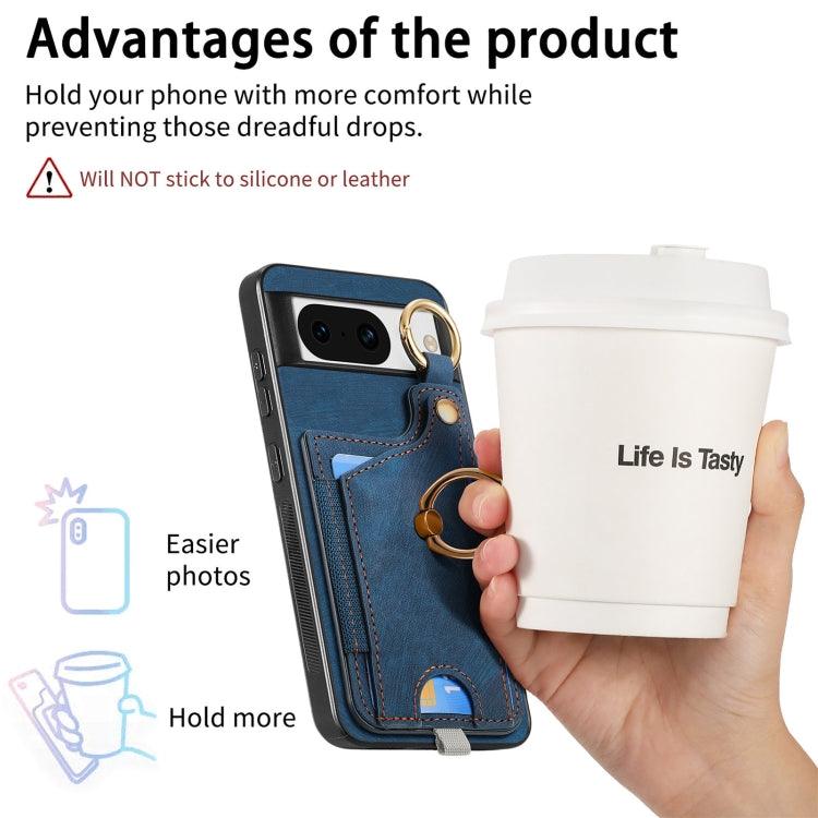 For Google Pixel 8 Retro Skin-feel Ring Card Bag Phone Case with Hang Loop(Blue) - Mobile Gadget HQ