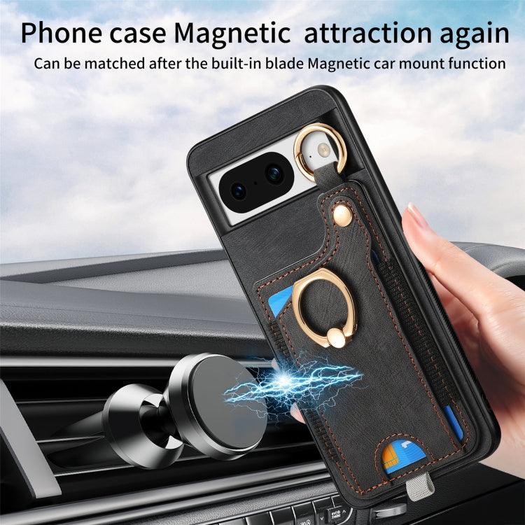 For Google Pixel 8 Retro Skin-feel Ring Card Bag Phone Case with Hang Loop(Black) - Mobile Gadget HQ