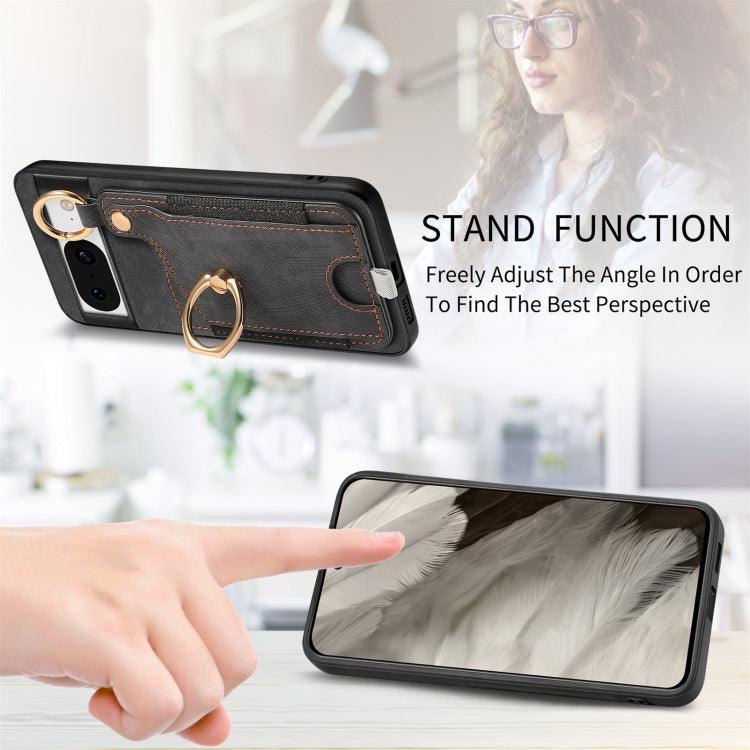 For Google Pixel 8 Retro Skin-feel Ring Card Bag Phone Case with Hang Loop(Black) - Mobile Gadget HQ