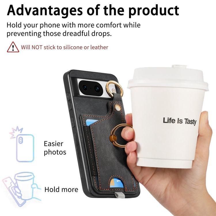 For Google Pixel 8 Retro Skin-feel Ring Card Bag Phone Case with Hang Loop(Black) - Mobile Gadget HQ